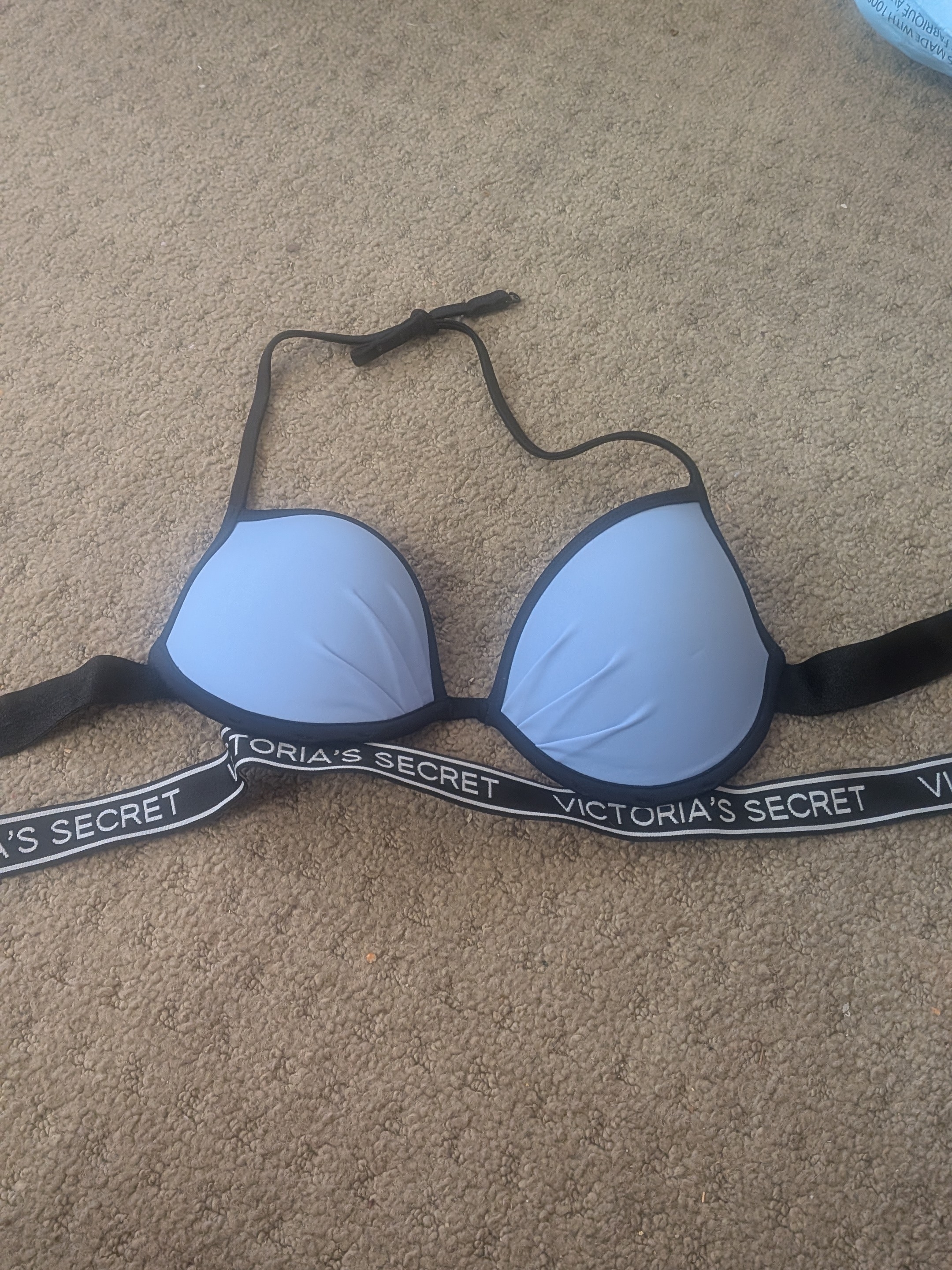 Victoria's Secret Light Blue And Black Halter Push-Up Bikini Top 34a 34 A Logo $